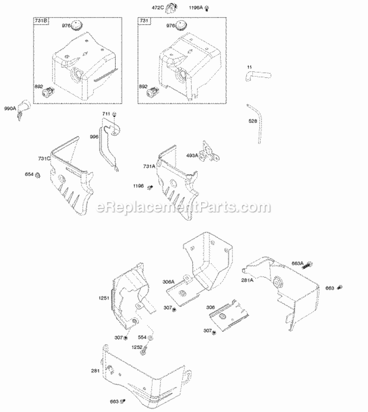 Shrouds Diagram and Parts List for 25M137-0115-H1  Briggs and Stratton Engine